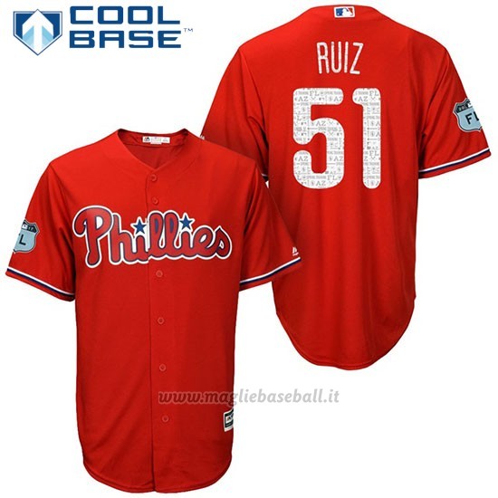 Maglia Baseball Uomo Philadelphia Phillies Carlos Ruiz Scarlet 2017 Allenamento Primaverile Cool Base Giocatore